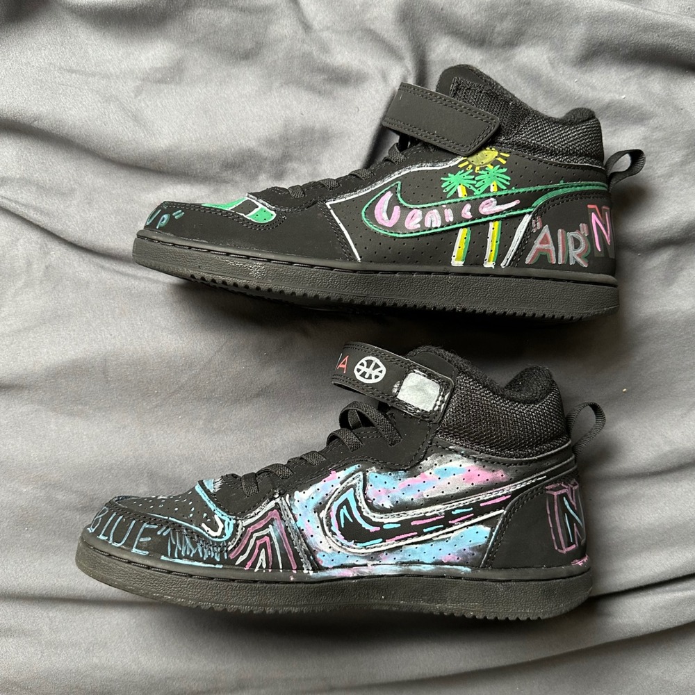 Nike Court Borough Mid 2 Custom Cactus Jack NBA Black Neon Kids Shoes 2Y 870026 - Picture 2 of 11